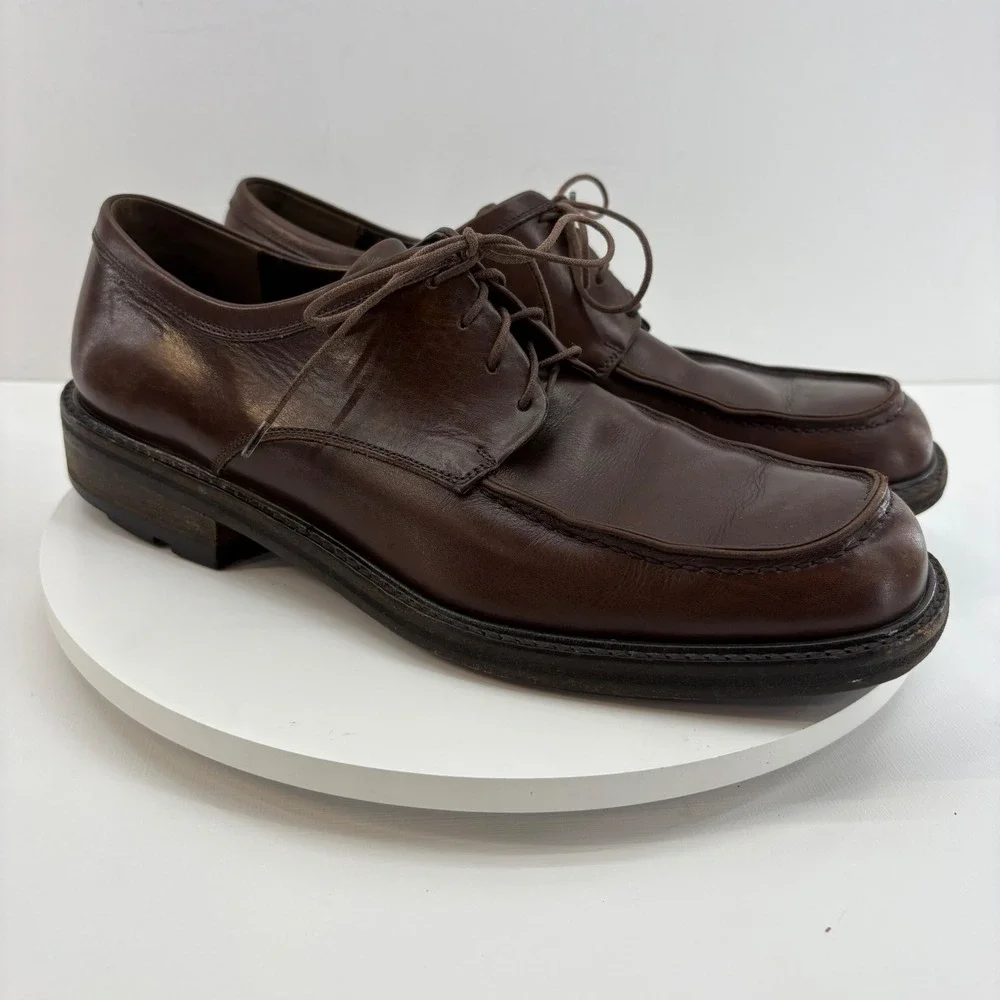 Salvatore Ferragamo Mens‎ Dark Brown Leather Square Toe Lace Up Dress Shoes